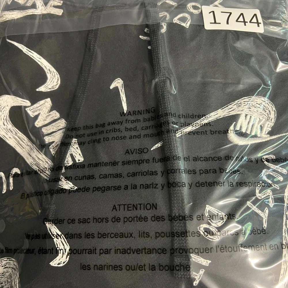 Nike Mens Hoodie Large Black White All Over Print Just Do It Swoosh Pullover